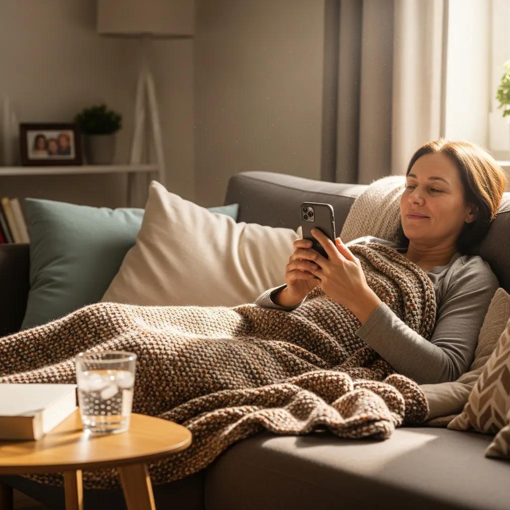 Patient resting at home after dental implant surgery