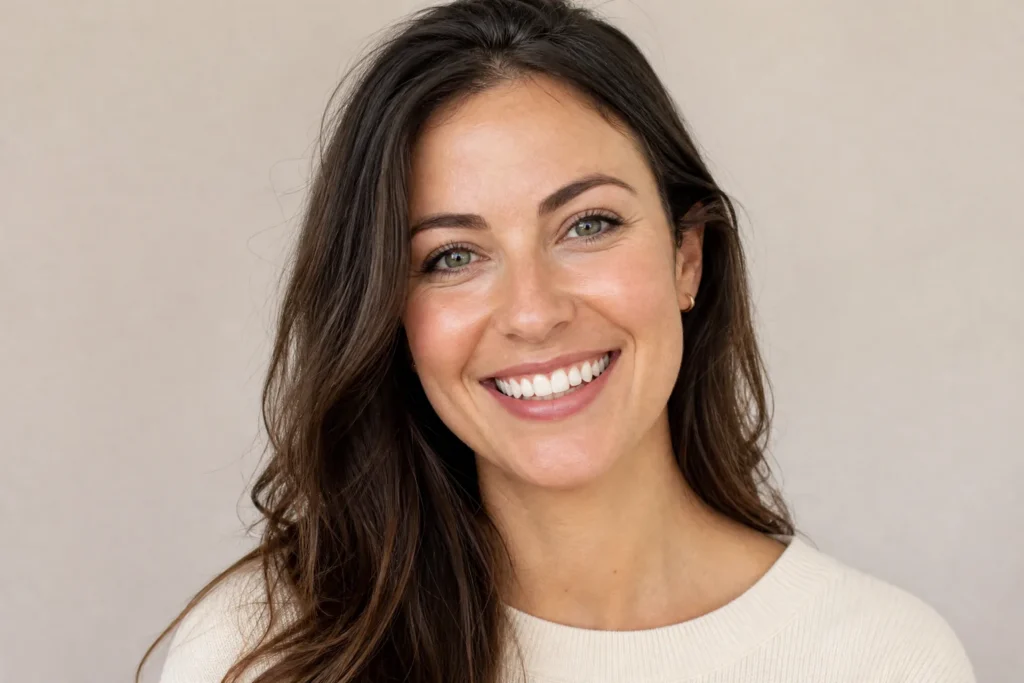 Woman smiling confidently showing bright even veneers