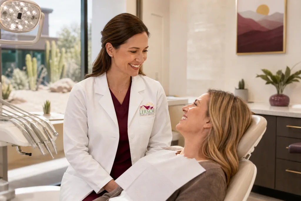 Dentist comforting a relaxed patient during a sedation dentistry in Scottsdale appointment