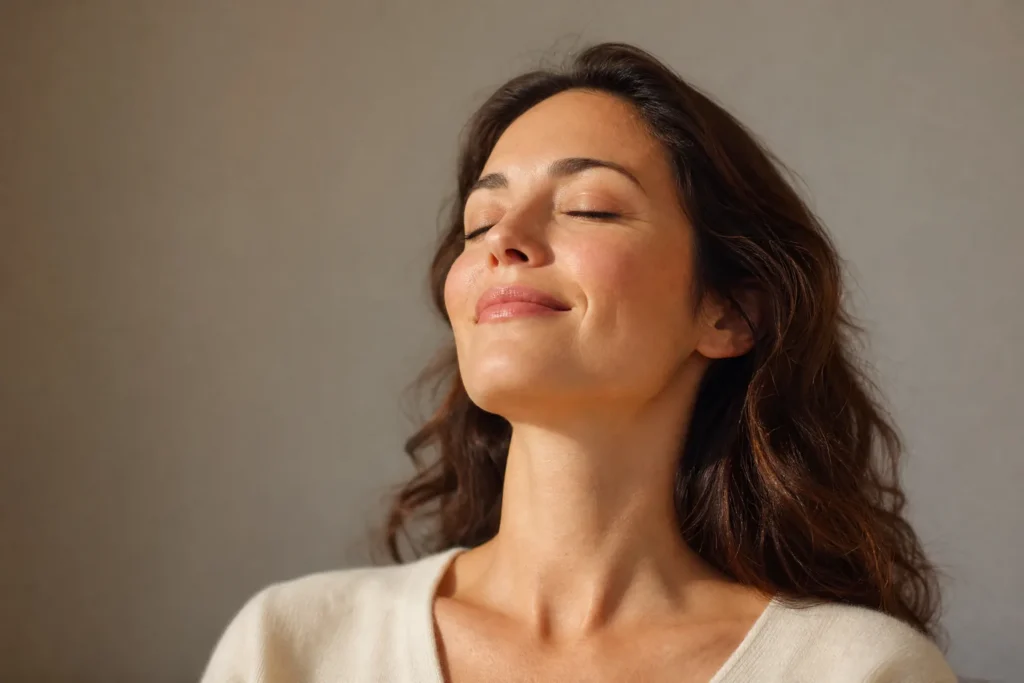 Calm relaxed woman resting with her eyes closed
